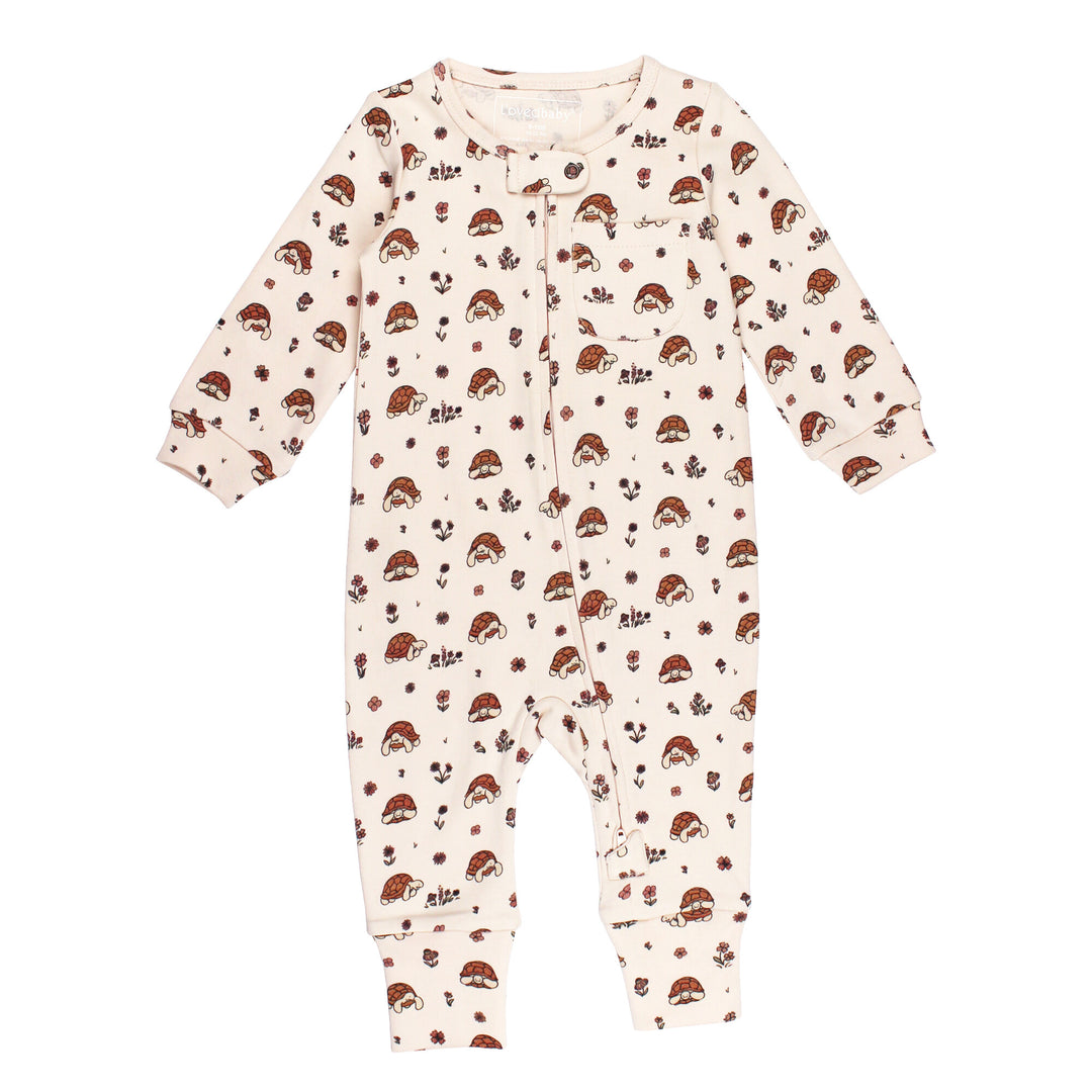 Organic Footless 2-Way Zipper Romper in Tiny Tortoise.
