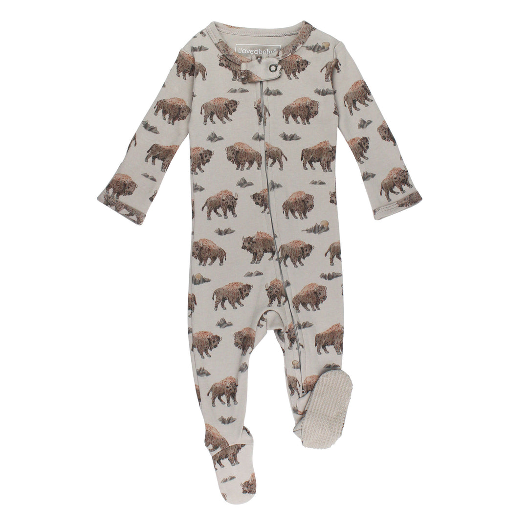 Organic 2-Way Zipper Footie in Bison.