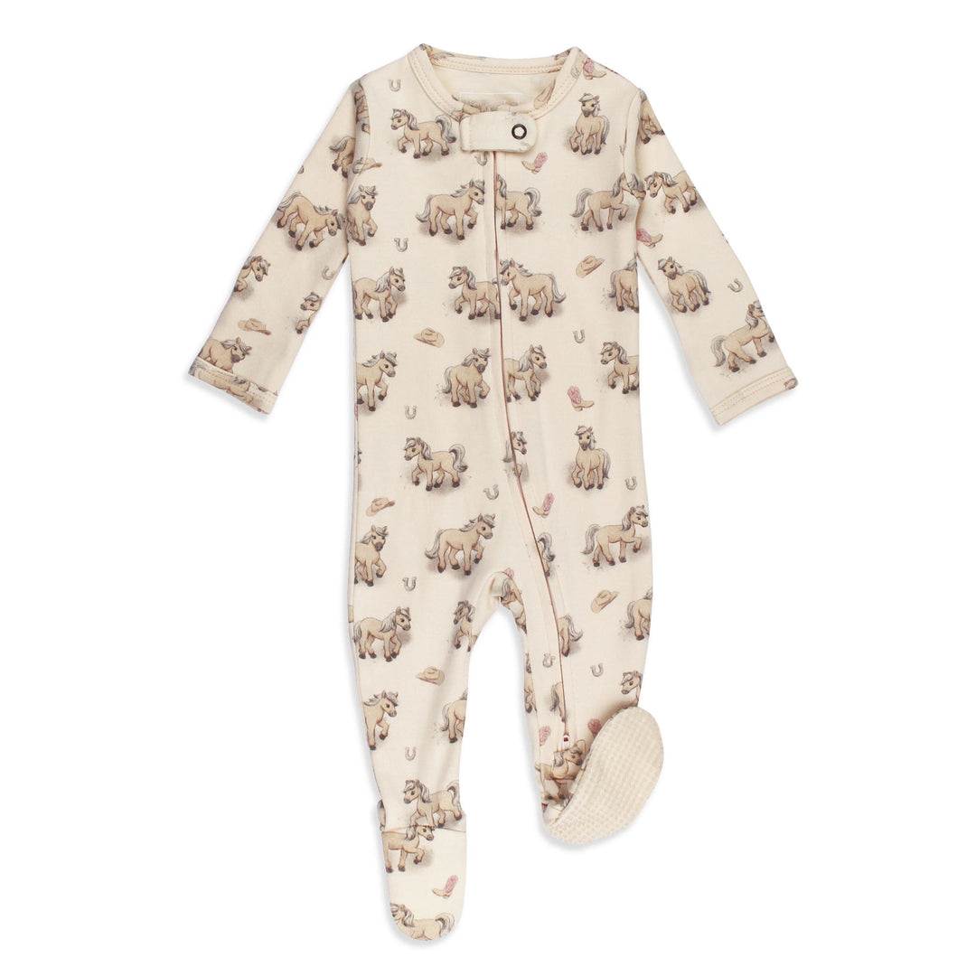 Organic 2-Way Zipper Footie in Blush Boots.