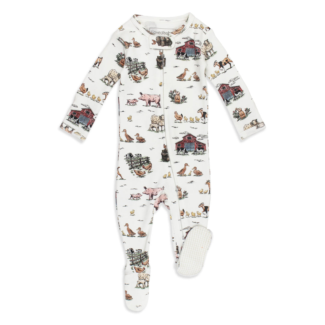 Organic 2-Way Zipper Footie in Farm Friends.