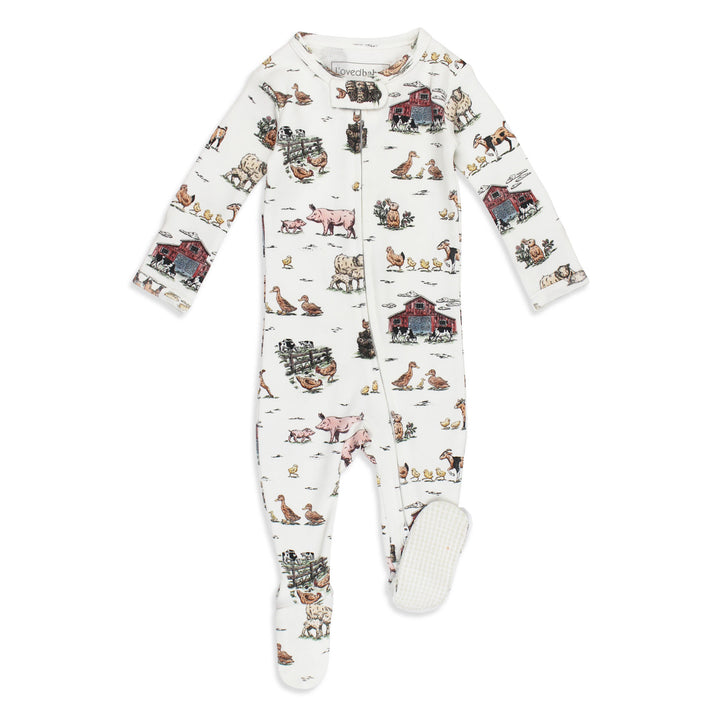 Organic 2-Way Zipper Footie in Farm Friends.