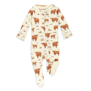 Organic 2-Way Zipper Footie in Highland Cow.