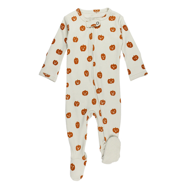 Organic 2-Way Zipper Footie in Jack-o-Lanterns.