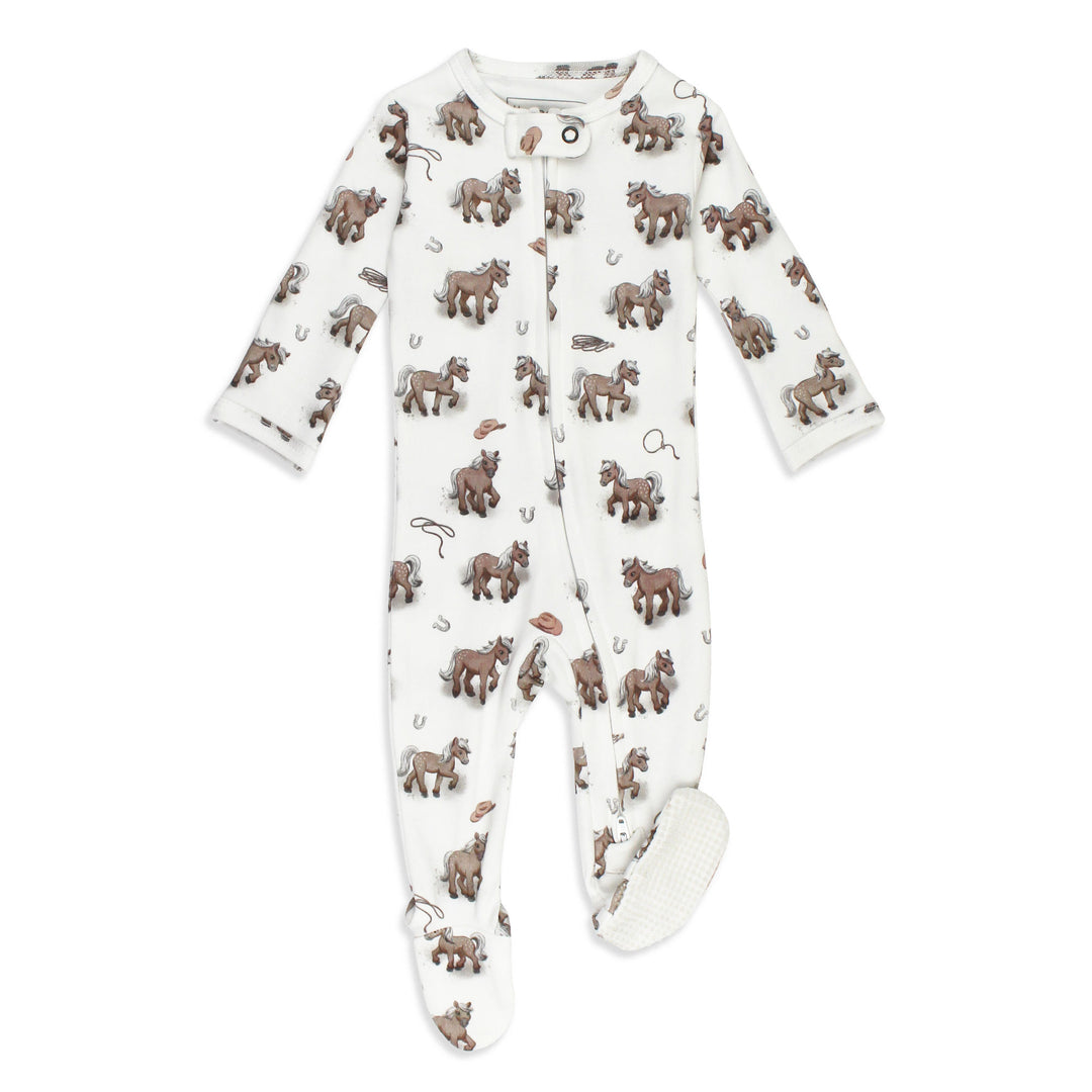 Organic 2-Way Zipper Footie in Little Lasso.