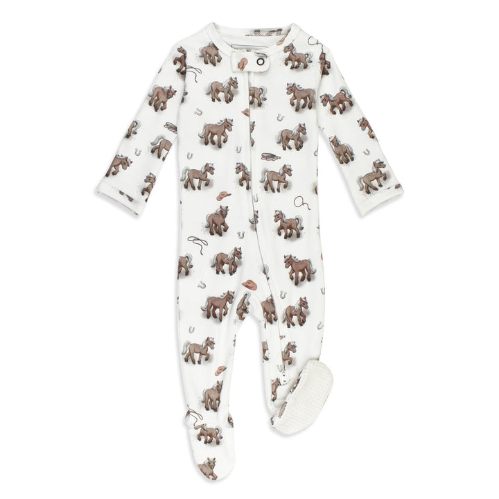Organic 2-Way Zipper Footie in Little Lasso.
