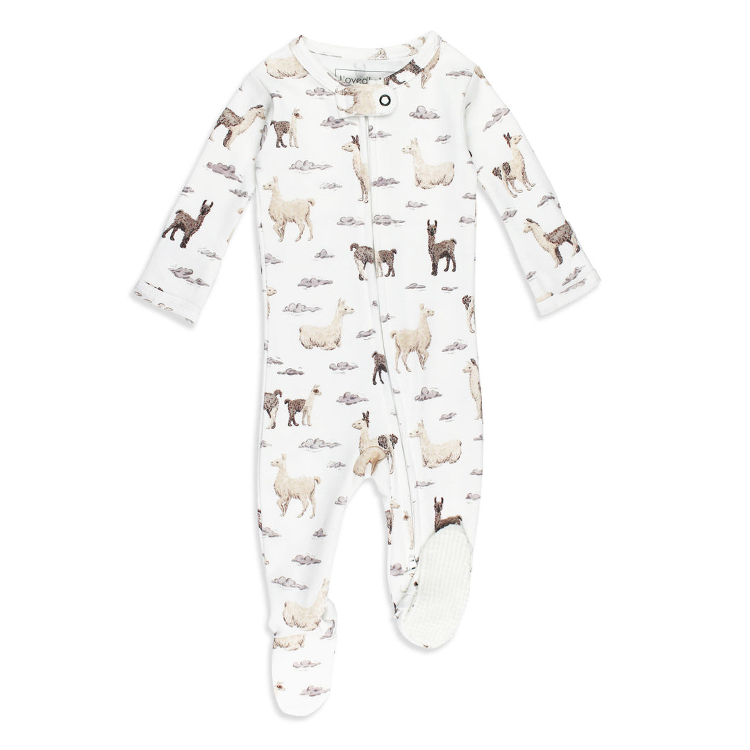 Organic 2-Way Zipper Footie in Llama.