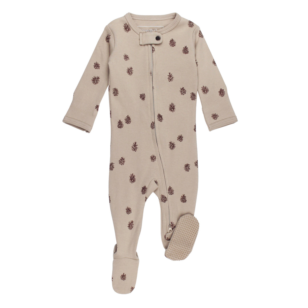 Organic 2-Way Zipper Footie in Oatmeal Pinecone.