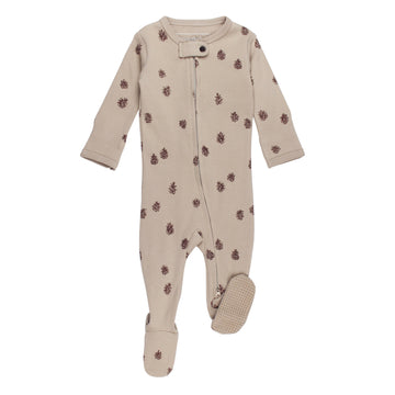 Organic 2-Way Zipper Footie in Oatmeal Pinecone.