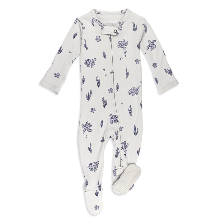 Organic 2-Way Zipper Footie in Sea Turtle.