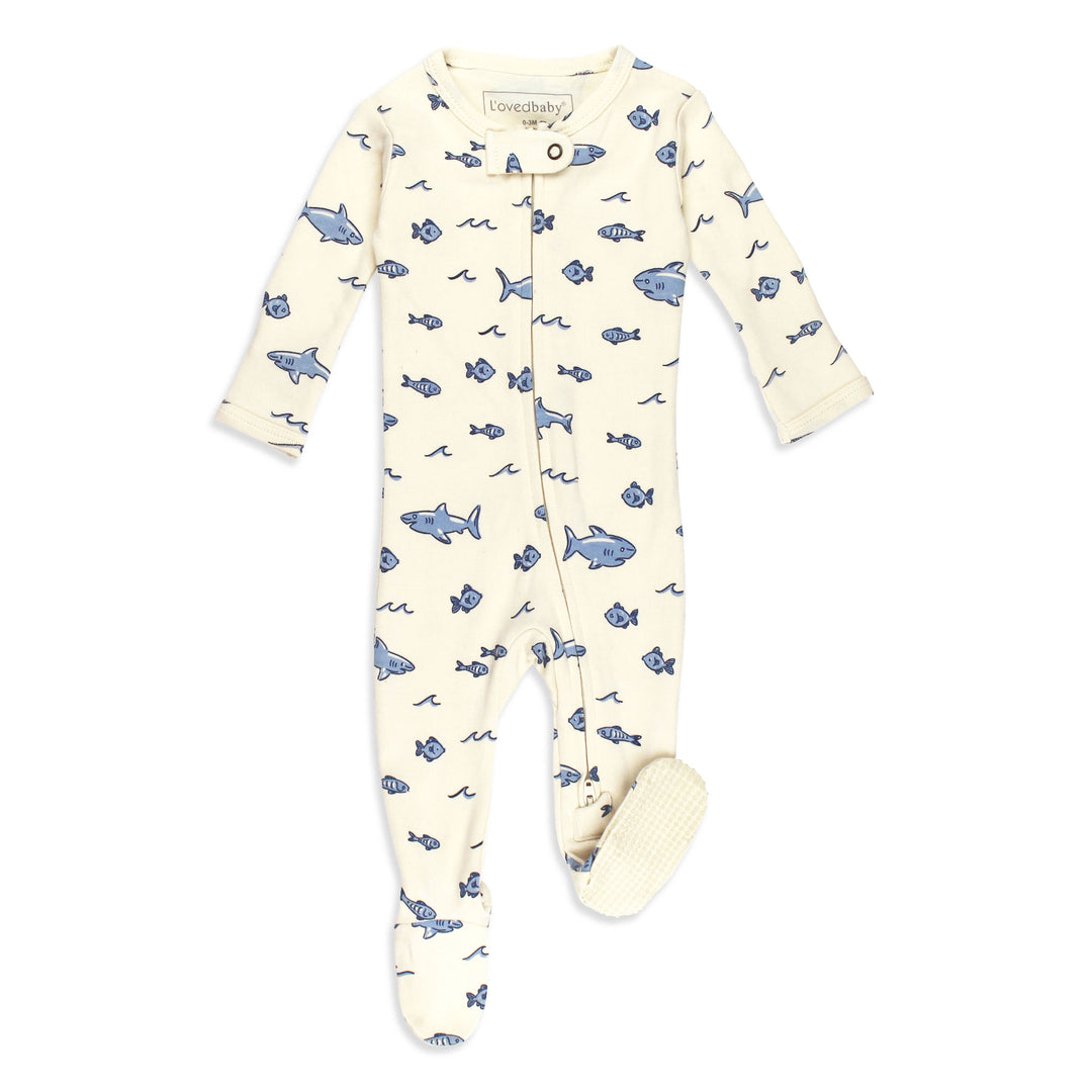 Organic 2-Way Zipper Footie in Shark.