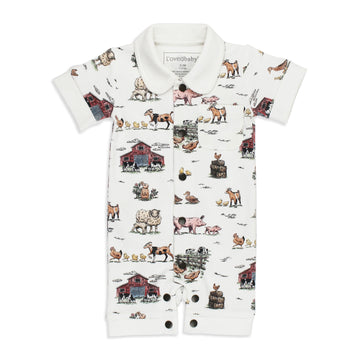 Organic S/Sleeve Coverall in Farm Friends.
