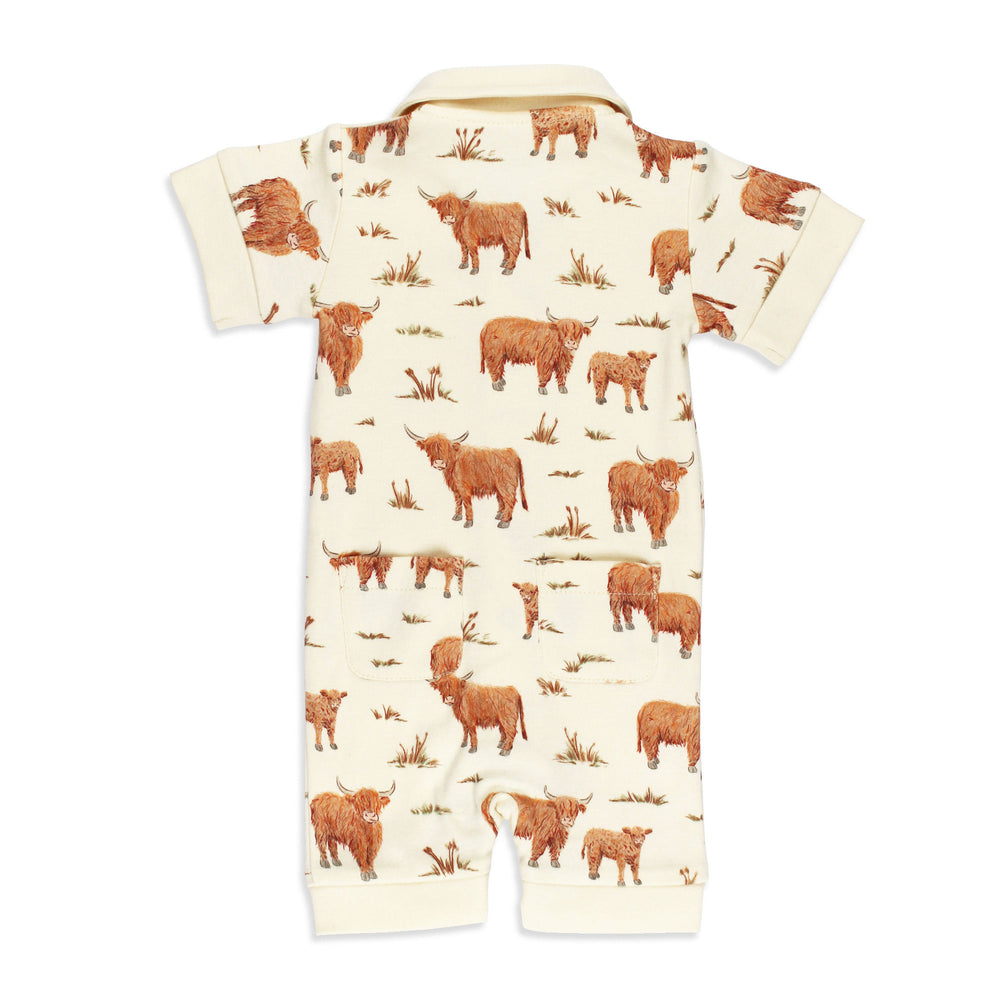 Organic S/Sleeve Coverall in Highland Cow - Back