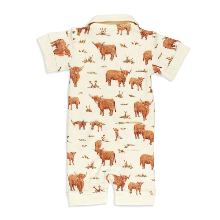 Organic S/Sleeve Coverall in Highland Cow - Back