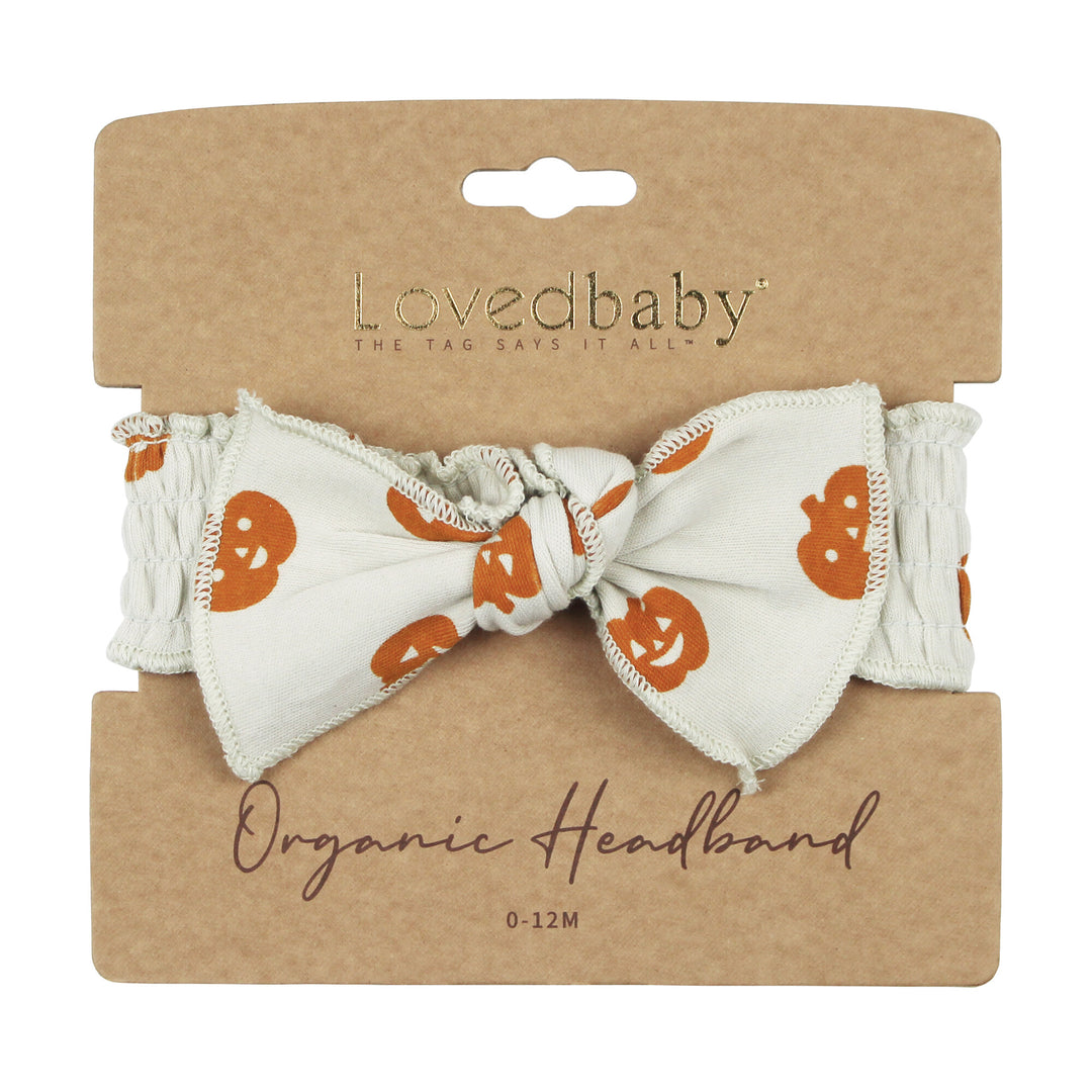 Organic Smocked Headband in Jack-o-Lanterns.