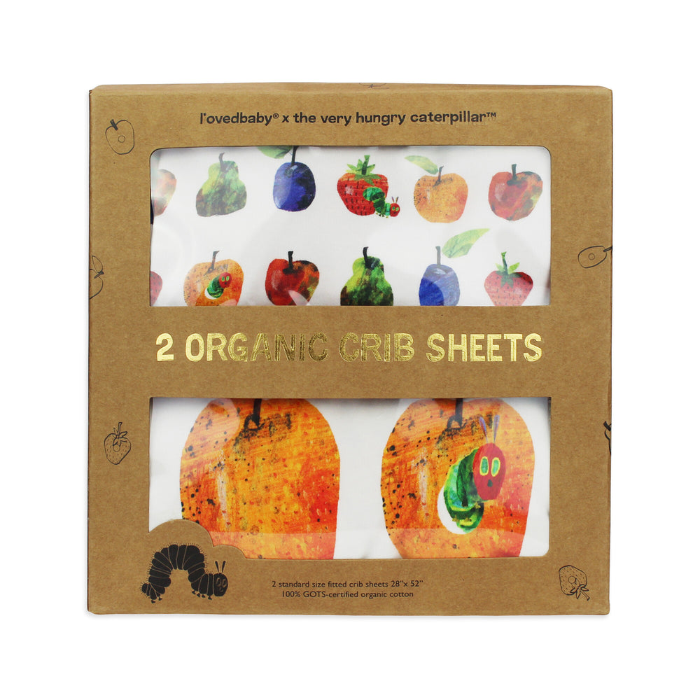 Packaging for Organic Crib Sheet 2-Pack in Very Hungry.