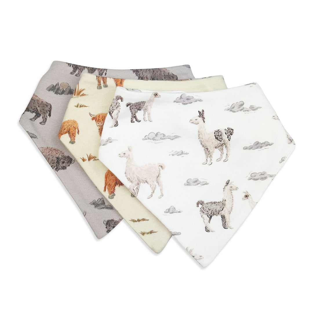 Organic Bandana Bib 3-Pack in Gentle Herd.