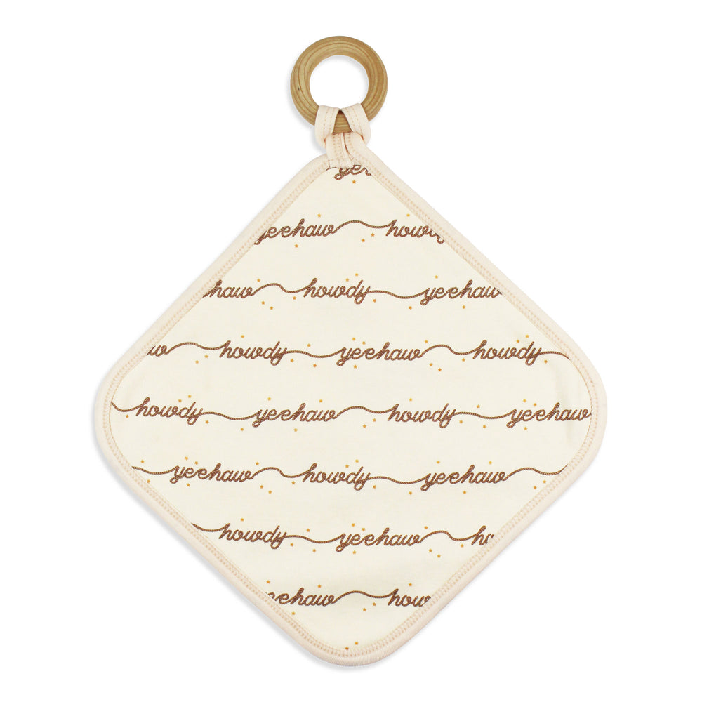 Back view of Lovey with Removable Teething Ring in Blush Boots.