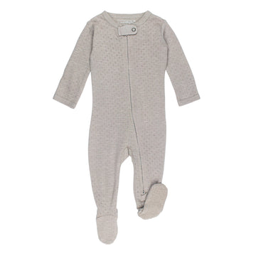 Organic Pointelle 2-Way Zipper Footie in Cloud, a light gray color.