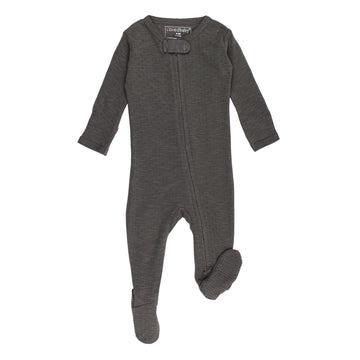 Organic Pointelle 2-Way Zipper Footie in Feather.