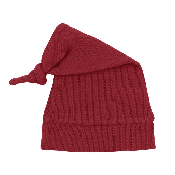 Organic Thermal Knotted Cap in Crimson, Flat