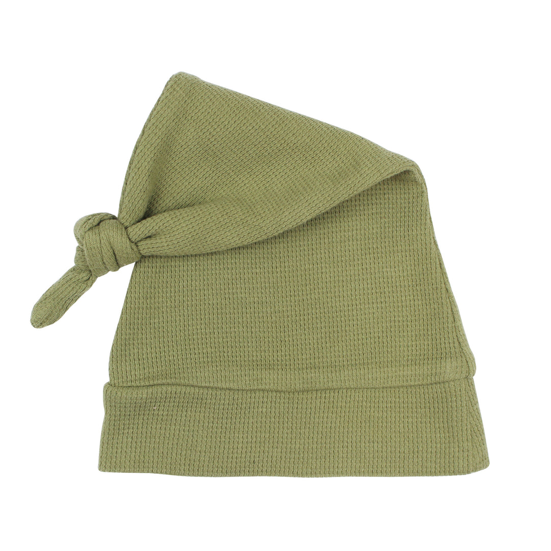 Organic Thermal Knotted Cap in Sage, Flat