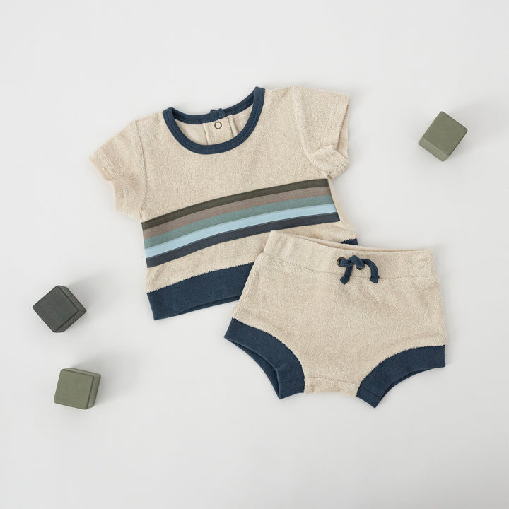 Organic Terry Cloth Tee & Shortie Set in Blues