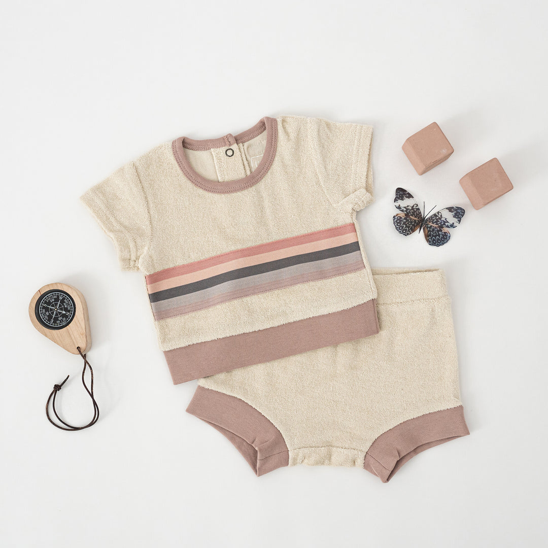 Organic Terry Cloth Tee & Shortie Set in Pinks