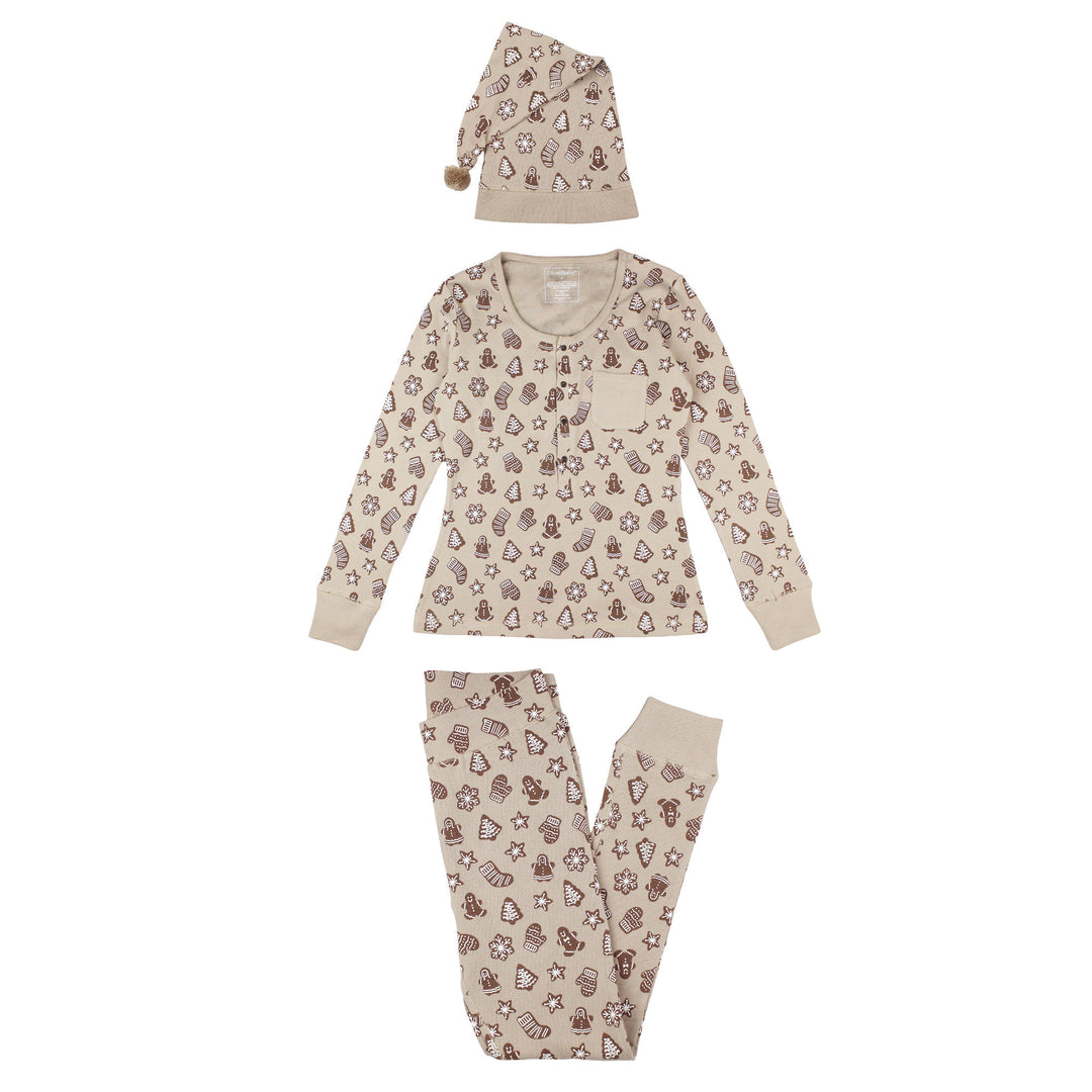 Women's Holiday Thermal PJ & Cap Set in Ginger Glow.