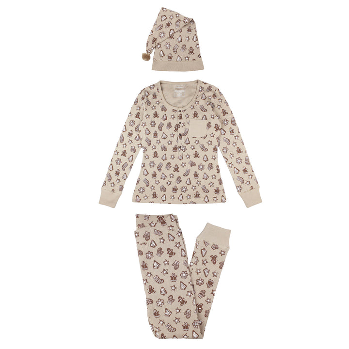 Women's Holiday Thermal PJ & Cap Set in Ginger Glow.