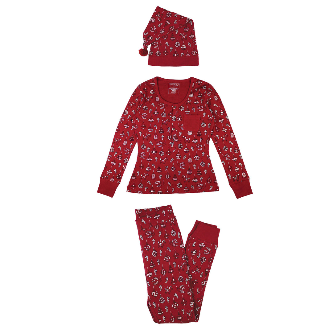 Women's Holiday Thermal PJ & Cap Set in Ornamini.