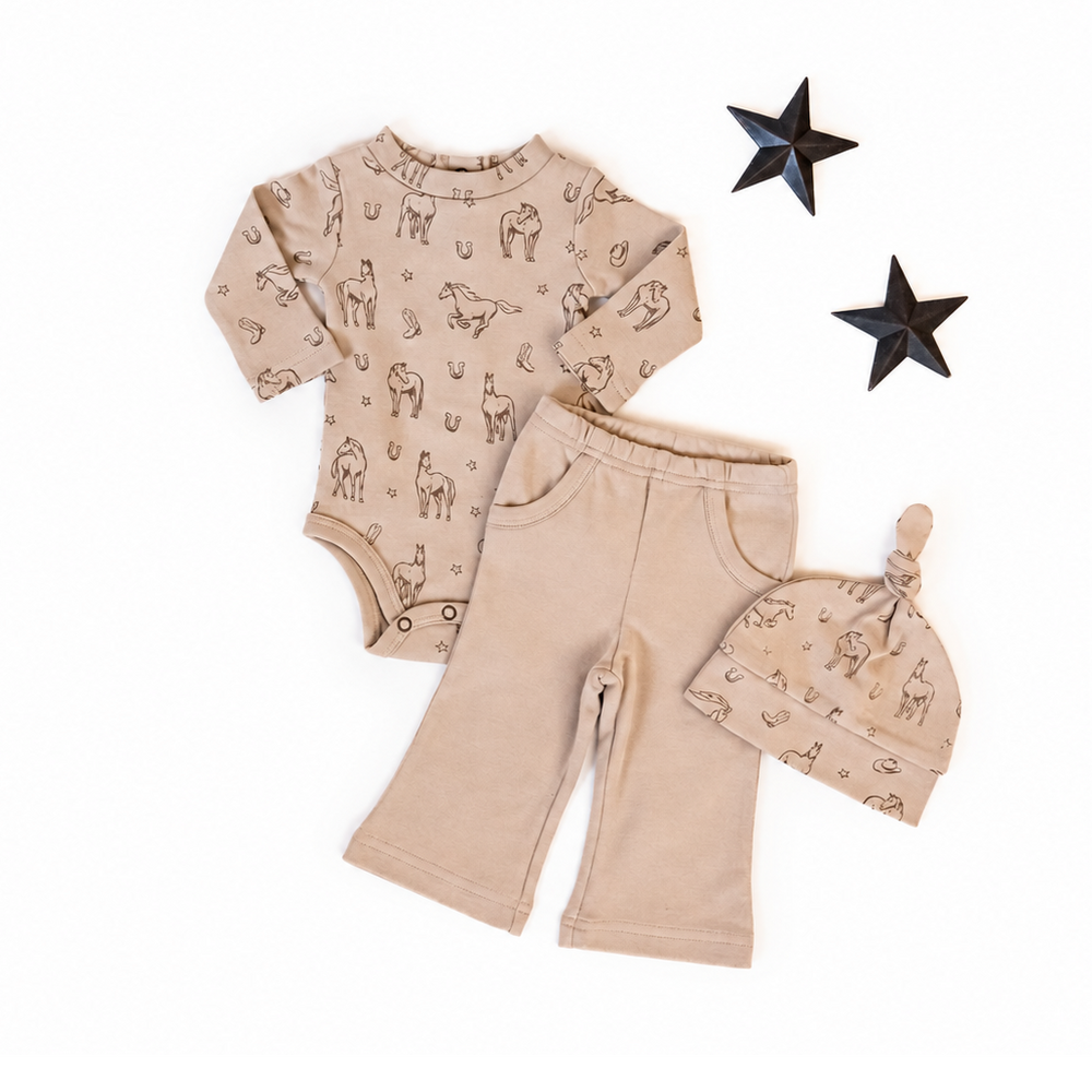 Flatlay Organic Bootcut Pant in Oatmeal.
