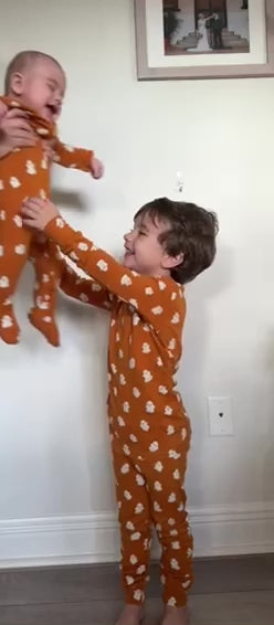 Child wearing Kids' Organic L/Sleeve PJ Set in Ghosts.