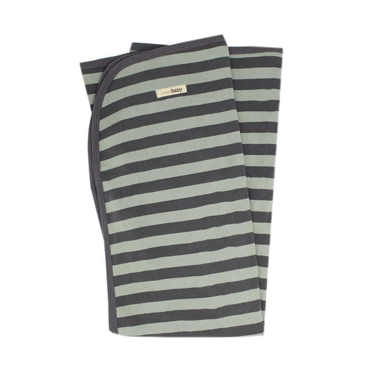 Organic Swaddling Blanket in Gray/Seafoam Stripe, a gray and light green stripe pattern.