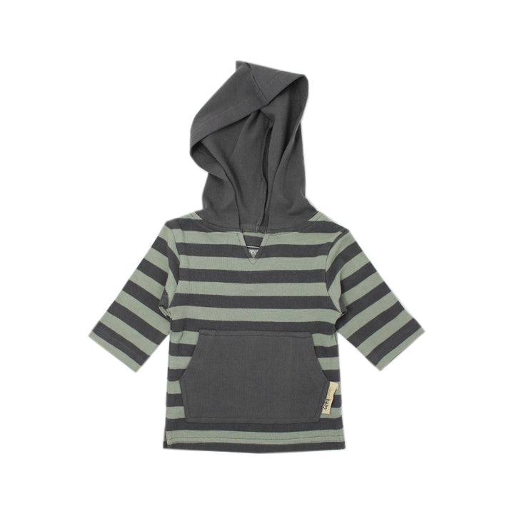 Organic Hoodie in Gray/Seafoam Stripe, a gray and light green stripe pattern.
