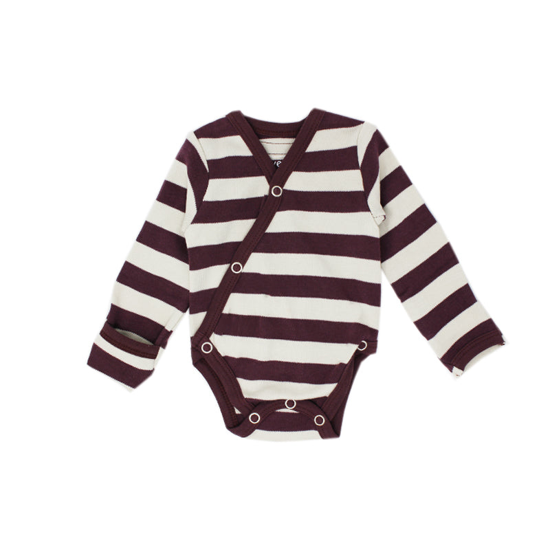 Eggplant Stone Stripe Organic Kimono Bodysuit
