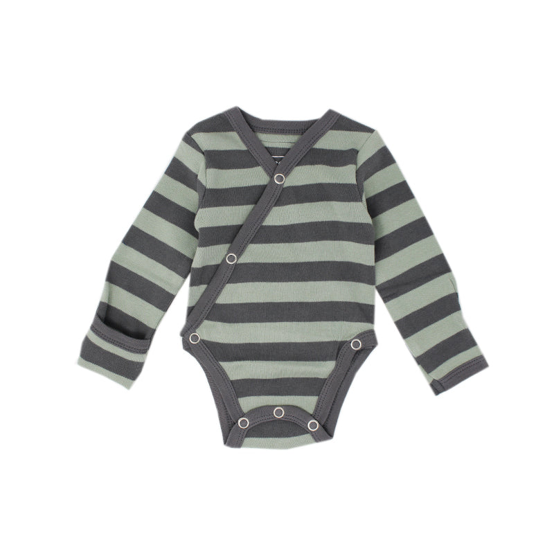 Gray Seafoam Stripe Organic Kimono Bodysuit