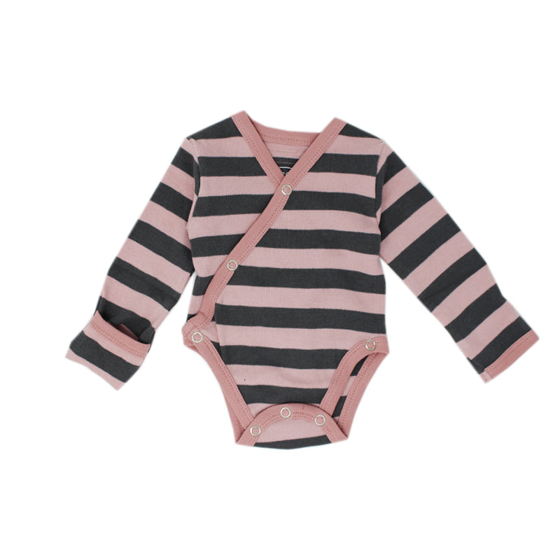 Mauve Gray Stripe Organic Kimono Bodysuit