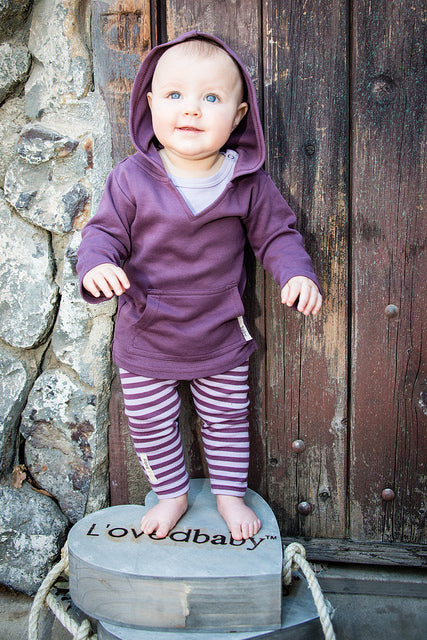Child wearing Organic Leggings in Lavender/Eggplant.