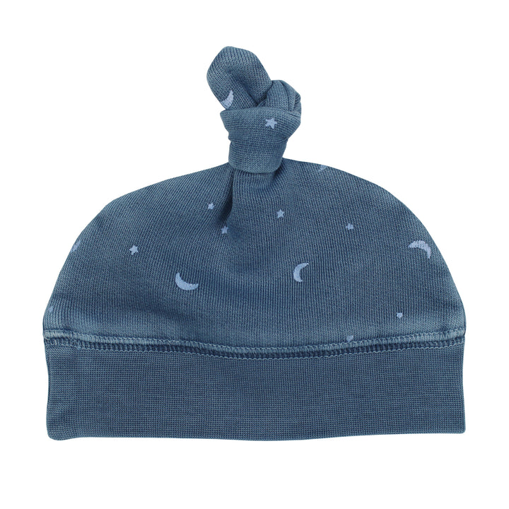 Organic Cozy Top-Knot Hat in Lake Moon.