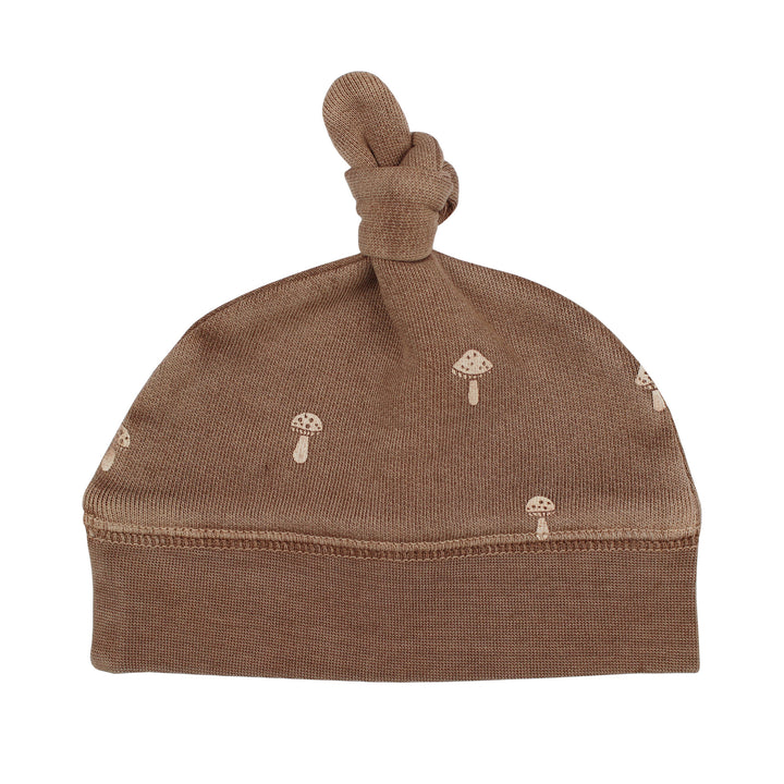 Organic Cozy Top-Knot Hat in Umber Mushroom.