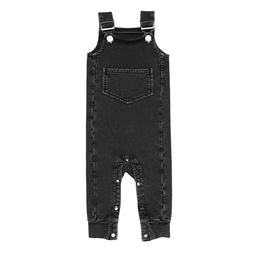 Faux Denim Overall in Black.