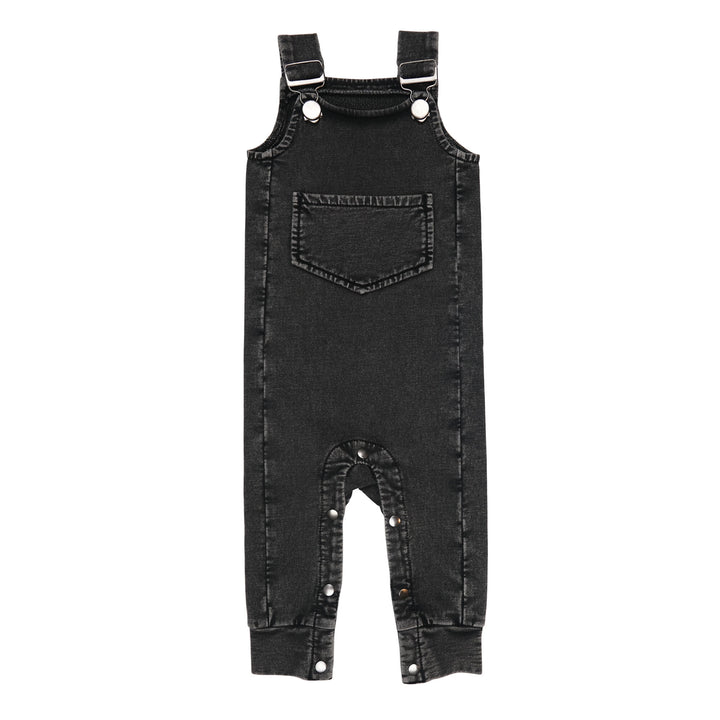 Faux Denim Overall in Black.
