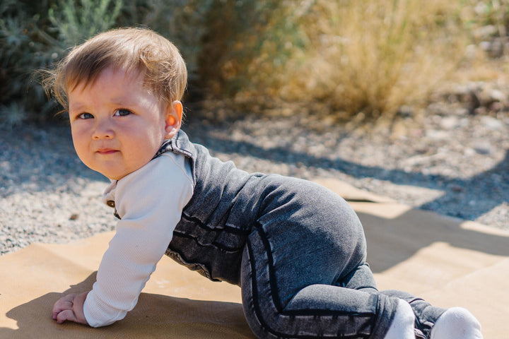 Child wearing Faux Denim Overall in Black.