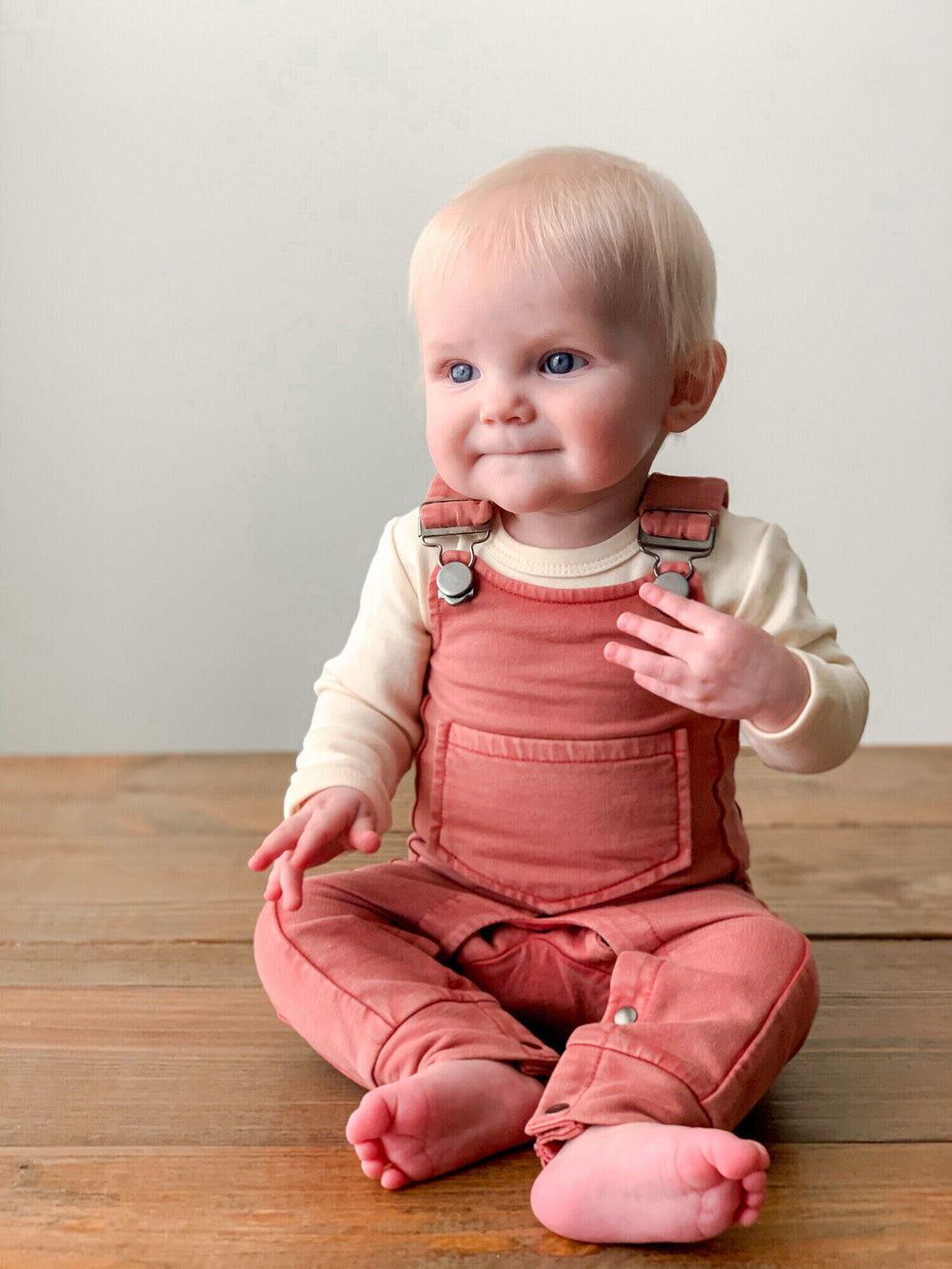 Child wearing Faux Denim Overall in Sienna.