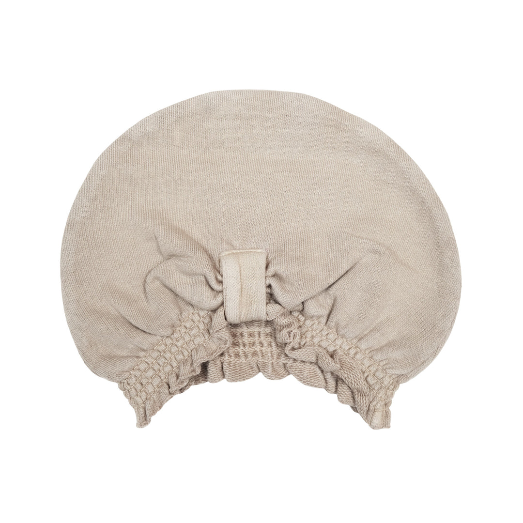 French Terry Knotted Turban in Oatmeal, a light tan color.