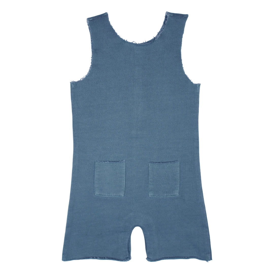 Back view of French Terry 2-Sided Romper in Sky.