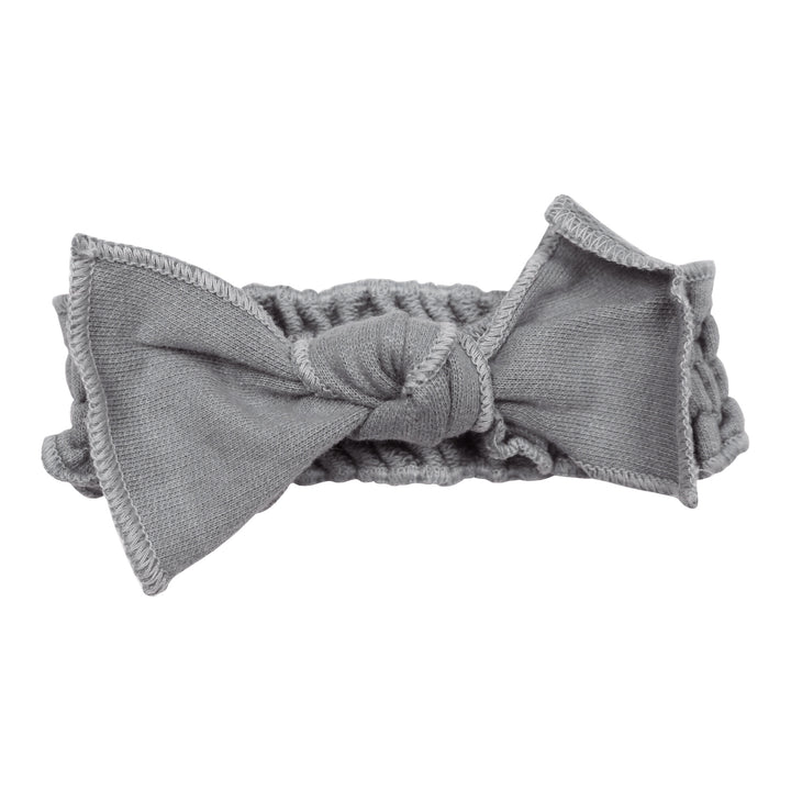 French Terry Smocked Headband in Mist, a medium gray color.