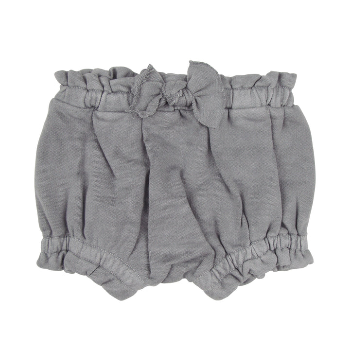 French Terry Ruffle Bloomer in Mist, a medium gray color.