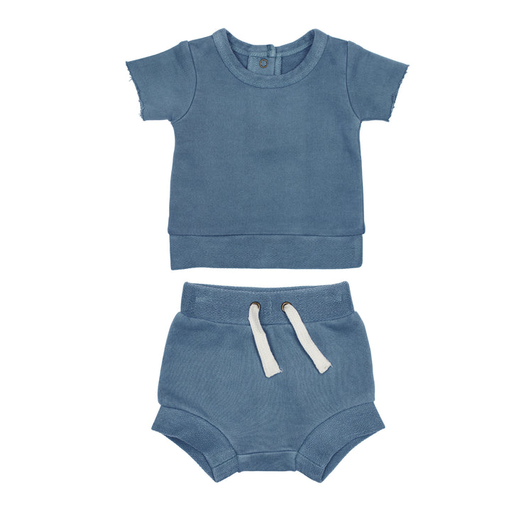 French Terry Tee & Shorties Set in Sky.