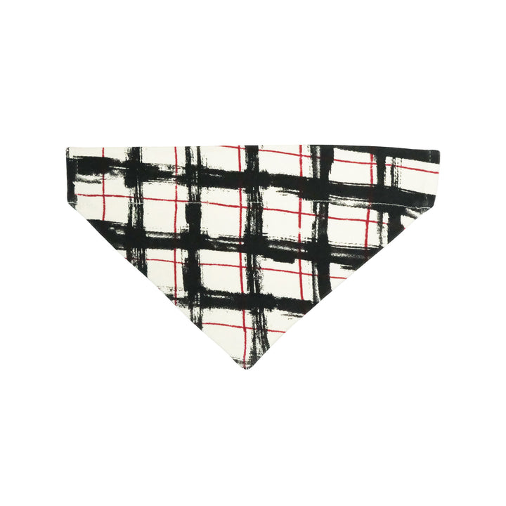 Organic Holiday Pet Badana in Christmas Day Plaid, a beige fabric with red and black plaid.